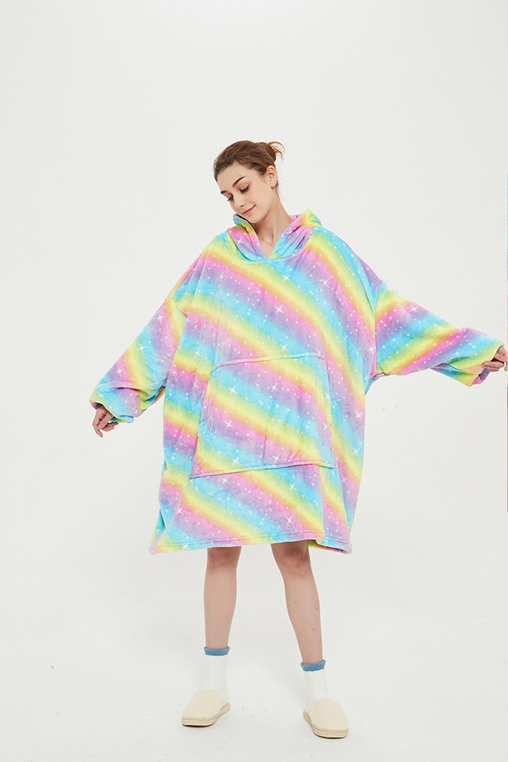 Oversized Light Wearable lanket Sweatshirt(light rainbow)