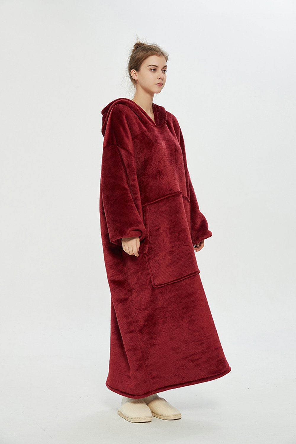 Oversized extra long hoodie（wine red）
